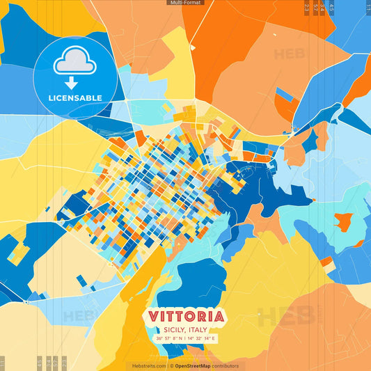 Vittoria, Sicily, Italy blue and orange vector art map template