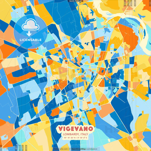 Vigevano, Lombardy, Italy blue and orange vector art map template
