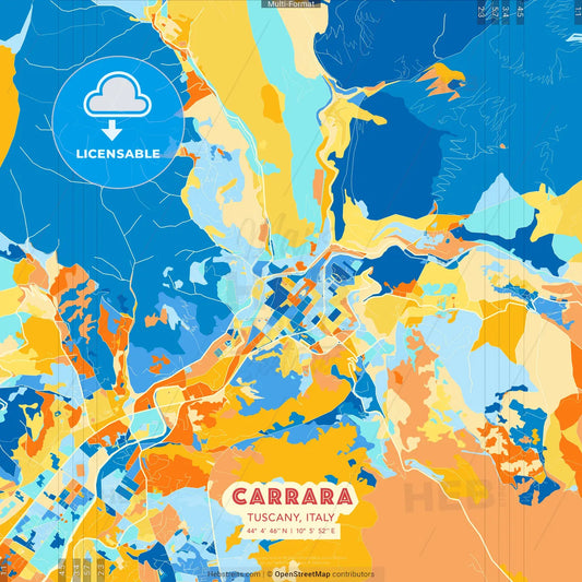 Carrara, Tuscany, Italy blue and orange vector art map template