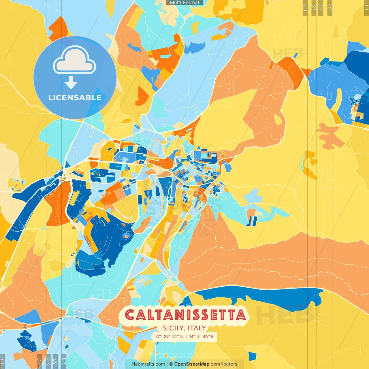 Caltanissetta, Sicily, Italy blue and orange vector art map template