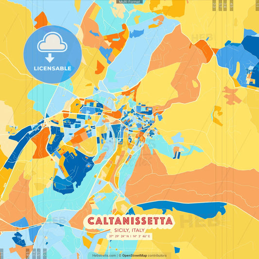 Caltanissetta, Sicily, Italy blue and orange vector art map template
