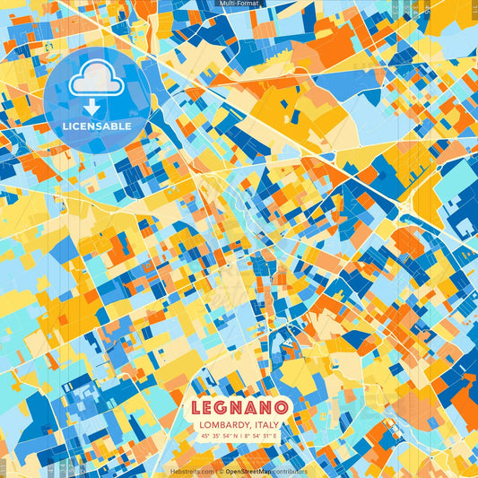 Legnano, Lombardy, Italy blue and orange vector art map template