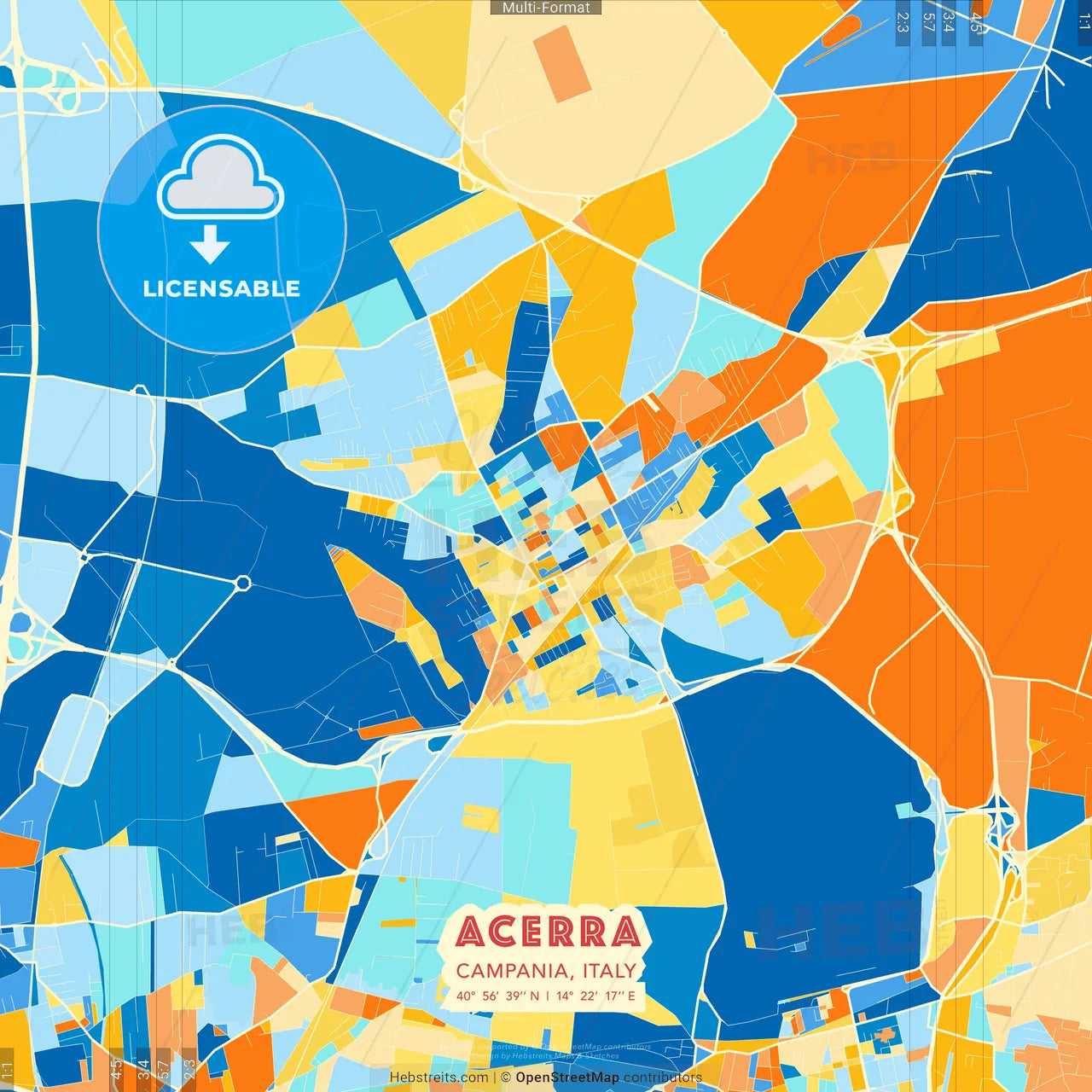 Acerra, Campania, Italy blue and orange vector art map template
