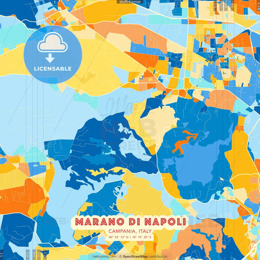 Marano di Napoli, Campania, Italy blue and orange vector art map template