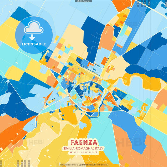Faenza, Emilia-Romagna, Italy blue and orange vector art map template