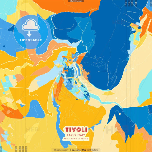 Tivoli, Lazio, Italy blue and orange vector art map template
