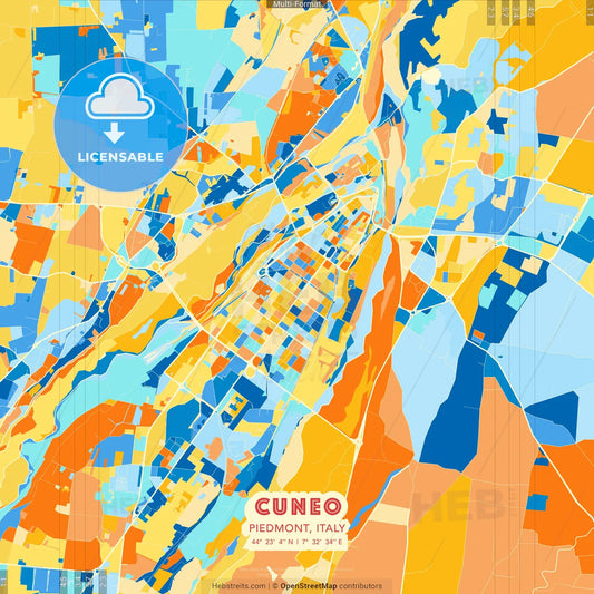 Cuneo, Piedmont, Italy blue and orange vector art map template