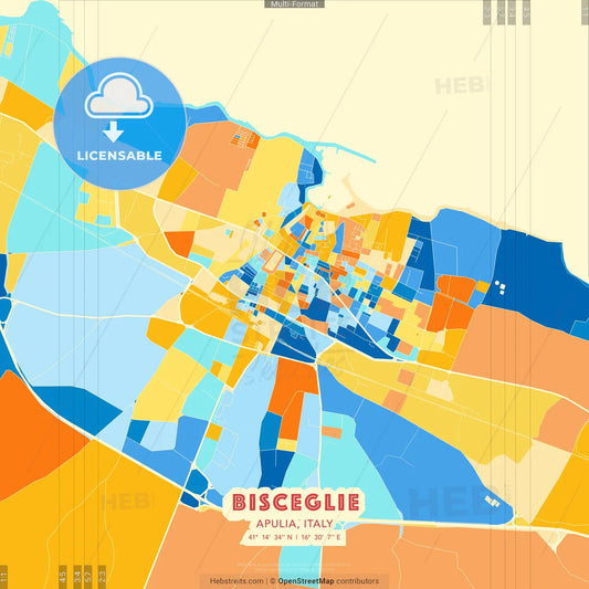 Bisceglie, Apulia, Italy blue and orange vector art map template