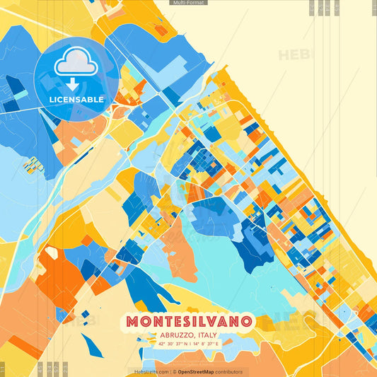 Montesilvano, Abruzzo, Italy blue and orange vector art map template