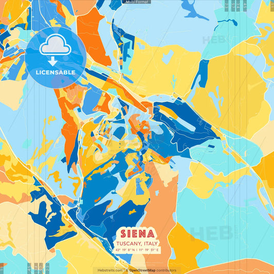 Siena, Tuscany, Italy blue and orange vector art map template
