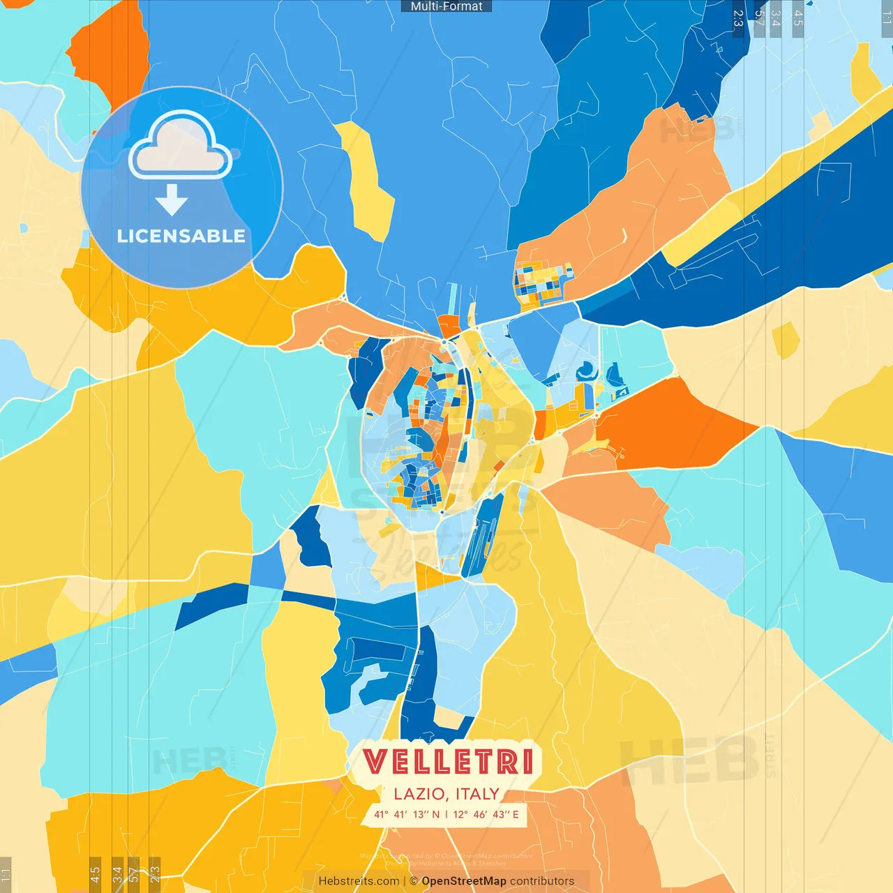 Velletri, Lazio, Italy blue and orange vector art map template