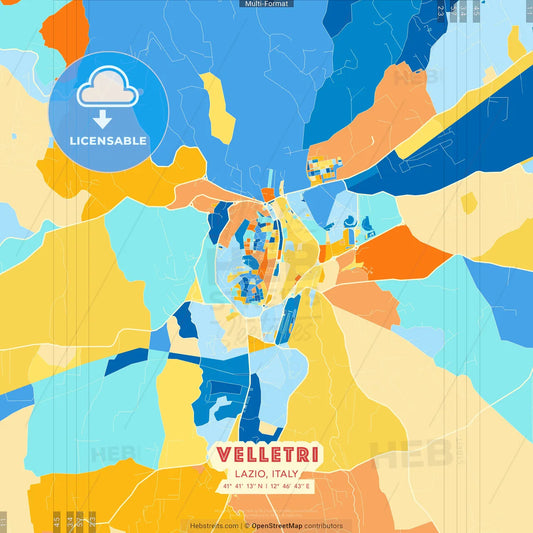 Velletri, Lazio, Italy blue and orange vector art map template