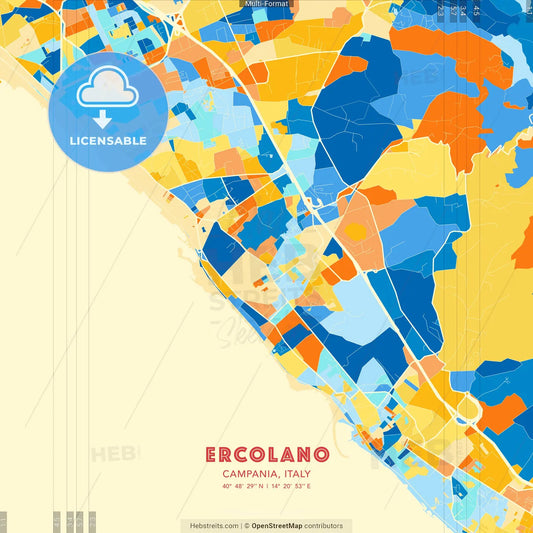 Ercolano, Campania, Italy blue and orange vector art map template