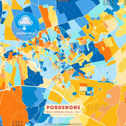 Pordenone, Friuli-Venezia Giulia, Italy blue and orange vector art map template