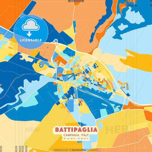 Battipaglia, Campania, Italy blue and orange vector art map template