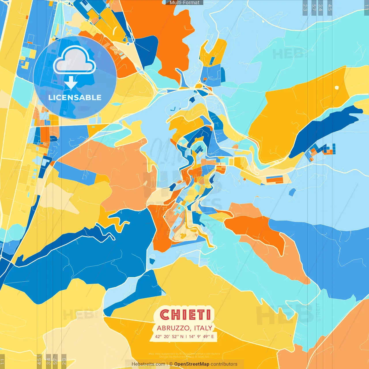 Chieti, Abruzzo, Italy blue and orange vector art map template