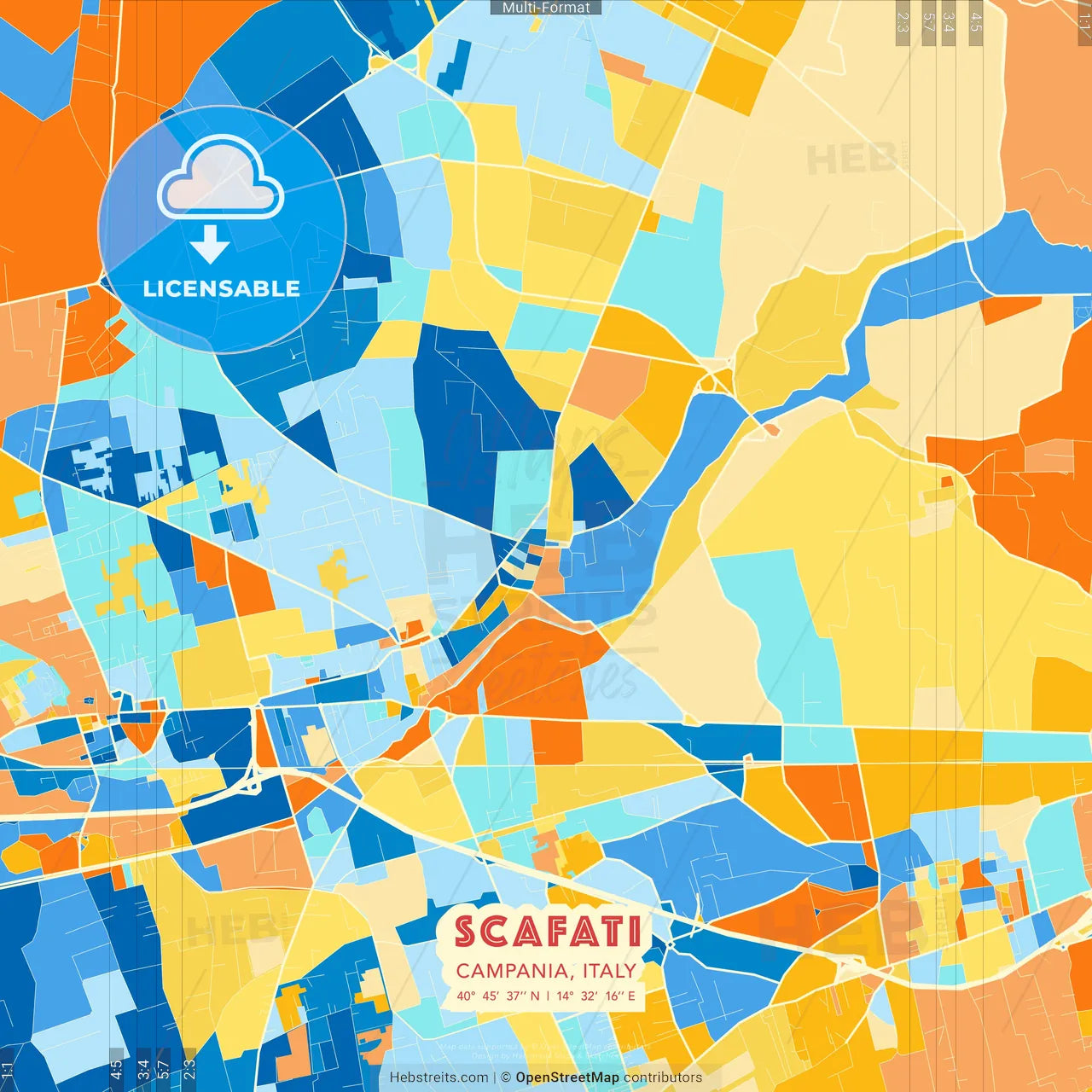 Scafati, Campania, Italy blue and orange vector art map template