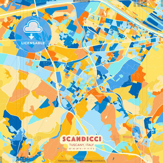 Scandicci, Tuscany, Italy blue and orange vector art map template