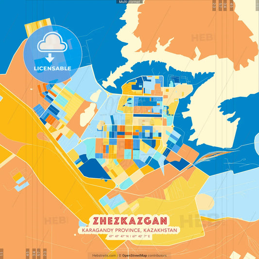 Zhezkazgan, Karagandy Province, Kazakhstan blue and orange vector art map template