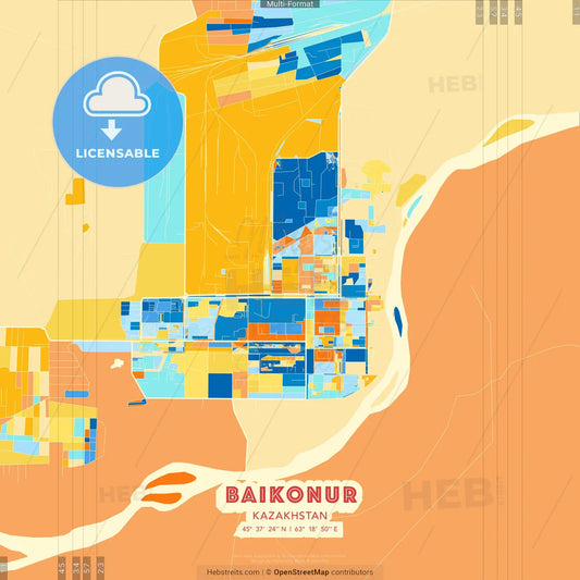 Baikonur, Kazakhstan blue and orange vector art map template