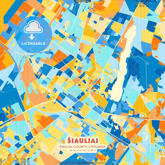 Šiauliai, Šiauliai County, Lithuania blue and orange vector art map template