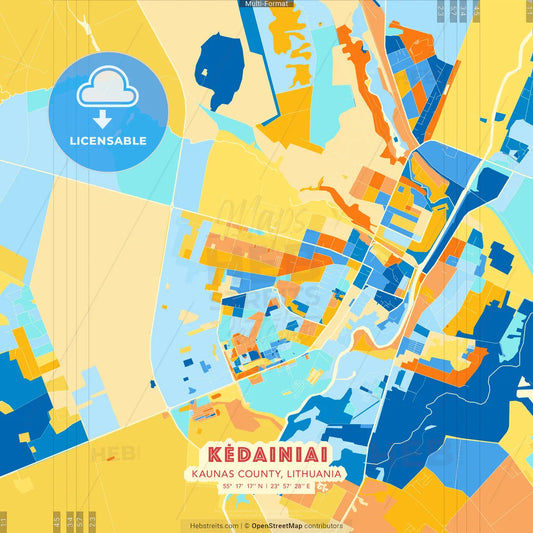 Kėdainiai, Kaunas County, Lithuania blue and orange vector art map template