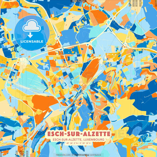 Esch-sur-Alzette, Esch-sur-Alzette, Luxembourg blue and orange vector art map template