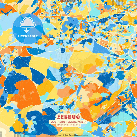 Żebbuġ, Southern Region, Malta blue and orange vector art map template