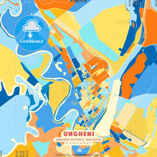Ungheni, Ungheni district, Moldova blue and orange vector art map template