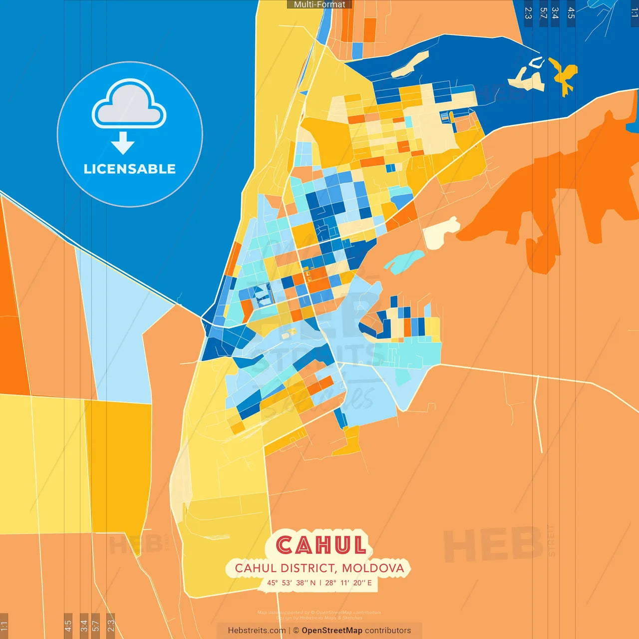 Cahul, Cahul district, Moldova blue and orange vector art map template