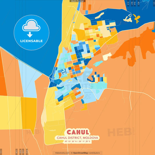 Cahul, Cahul district, Moldova blue and orange vector art map template