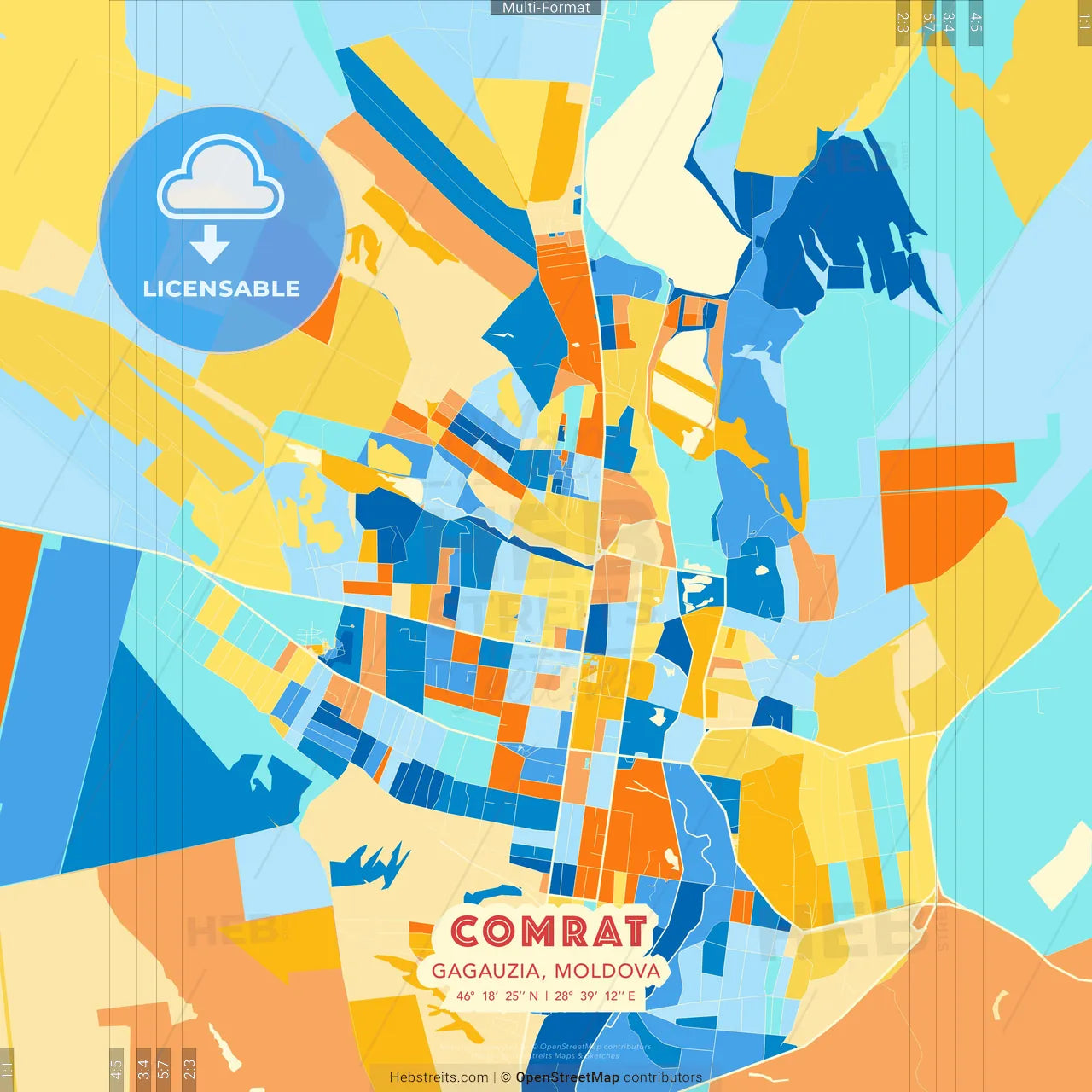 Comrat, Gagauzia, Moldova blue and orange vector art map template