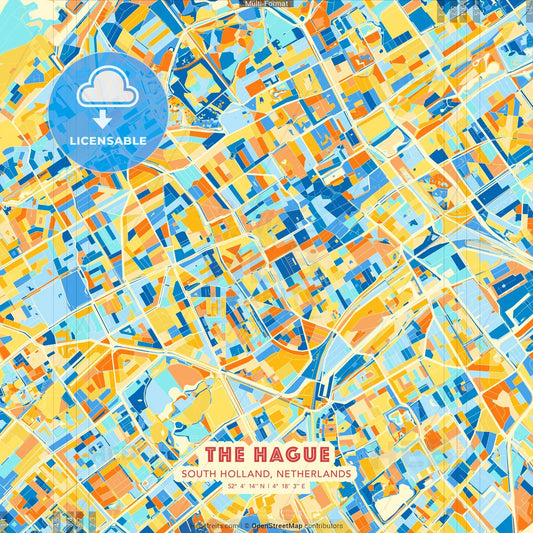The Hague, South Holland, Netherlands blue and orange vector art map template