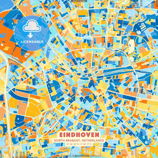 Eindhoven, North Brabant, Netherlands blue and orange vector art map template