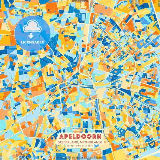 Apeldoorn, Gelderland, Netherlands blue and orange vector art map template