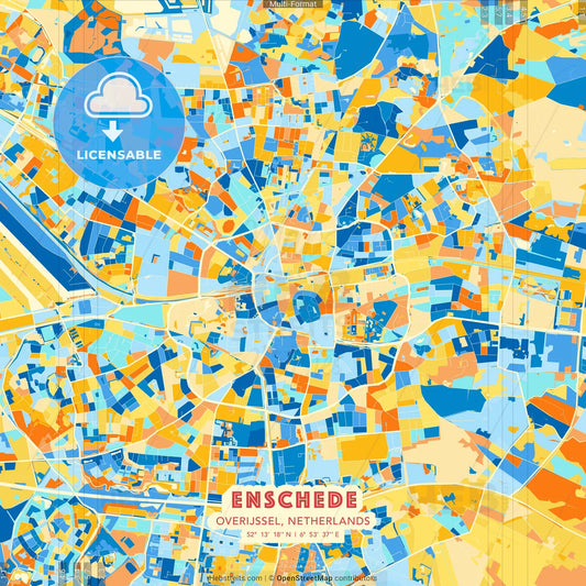 Enschede, Overijssel, Netherlands blue and orange vector art map template
