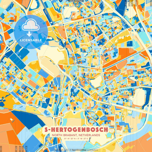 s-Hertogenbosch, North Brabant, Netherlands blue and orange vector art map template