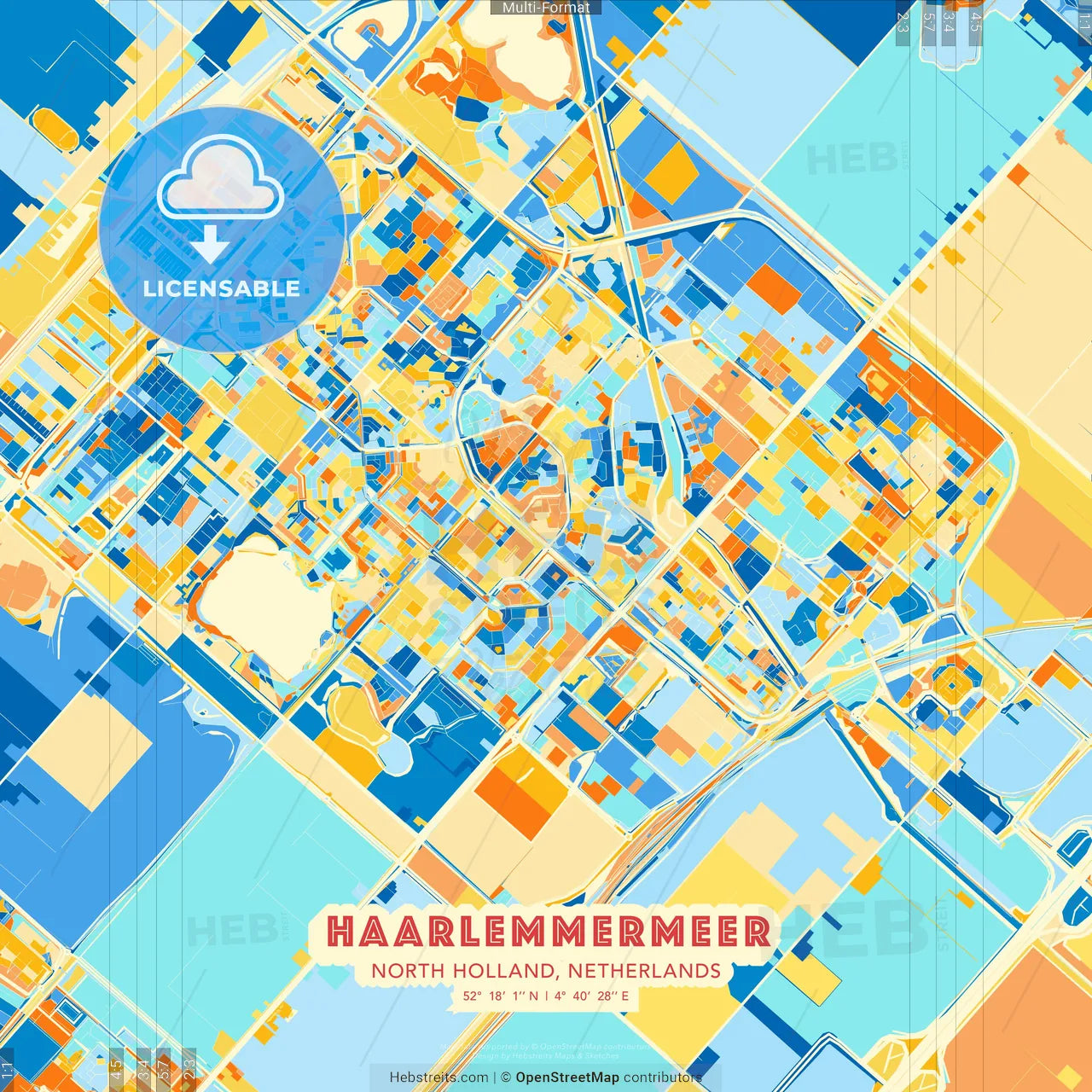 Haarlemmermeer, North Holland, Netherlands blue and orange vector art map template