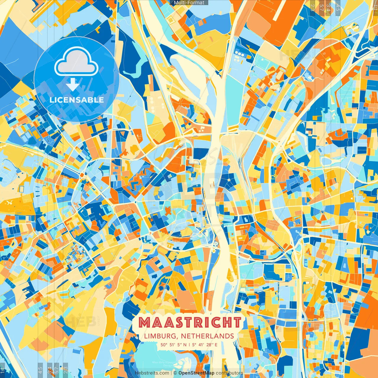 Maastricht, Limburg, Netherlands blue and orange vector art map template