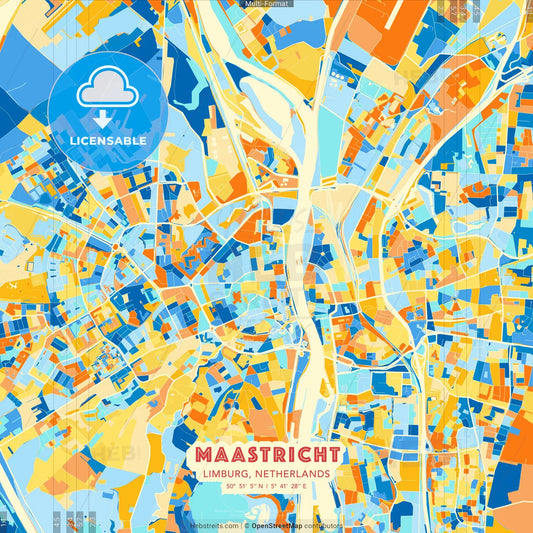 Maastricht, Limburg, Netherlands blue and orange vector art map template