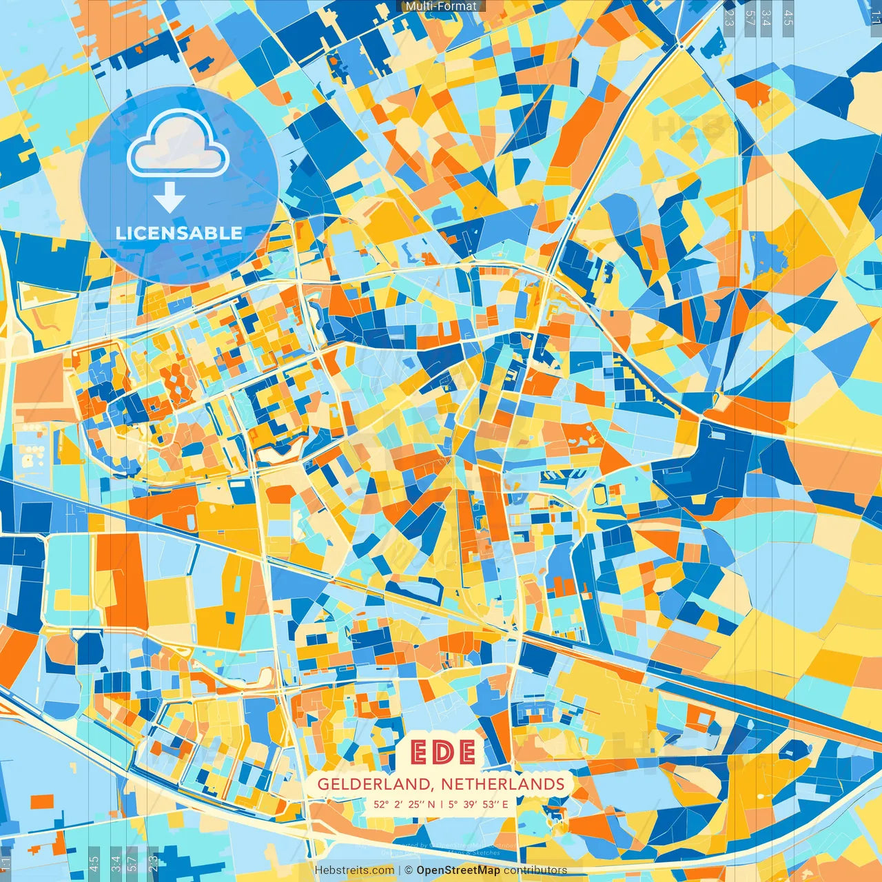 Ede, Gelderland, Netherlands blue and orange vector art map template