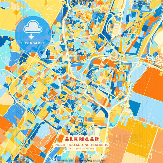 Alkmaar, North Holland, Netherlands blue and orange vector art map template