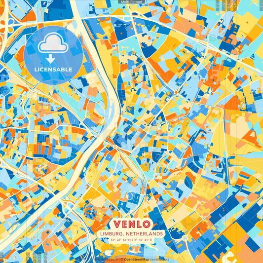 Venlo, Limburg, Netherlands blue and orange vector art map template