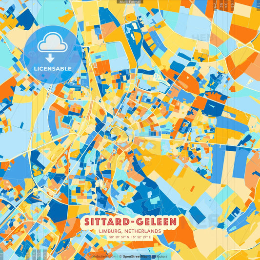 Sittard-Geleen, Limburg, Netherlands blue and orange vector art map template