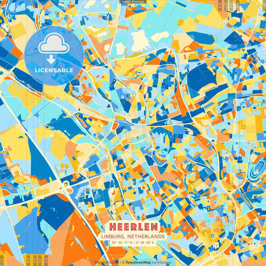 Heerlen, Limburg, Netherlands blue and orange vector art map template