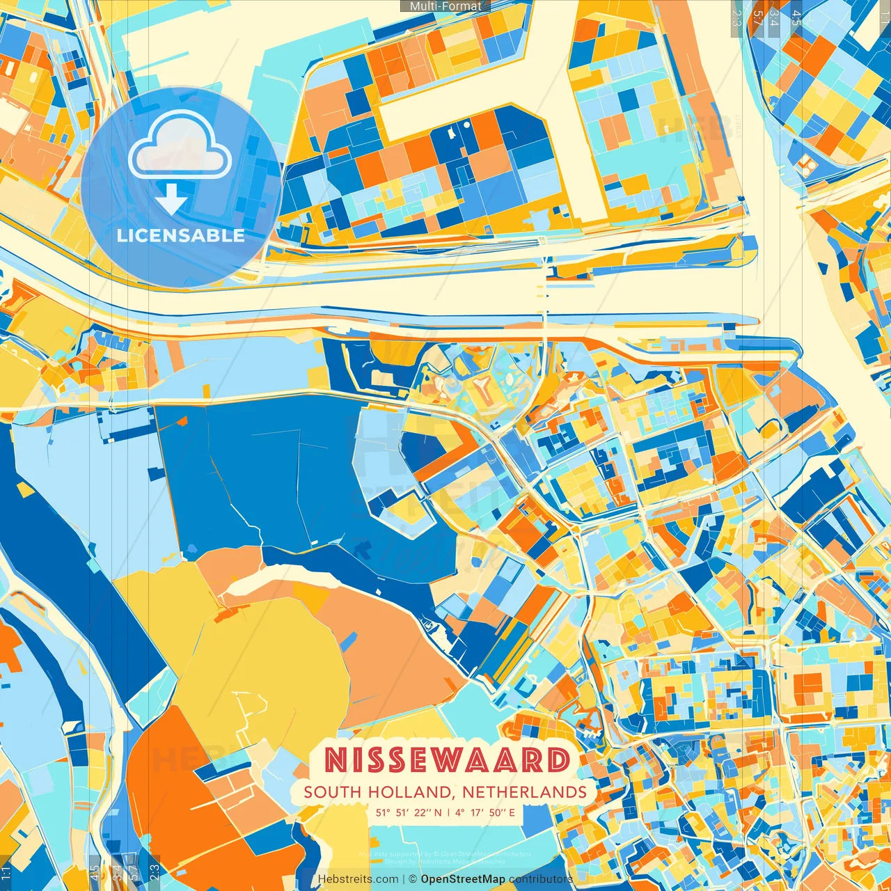 Nissewaard, South Holland, Netherlands blue and orange vector art map template