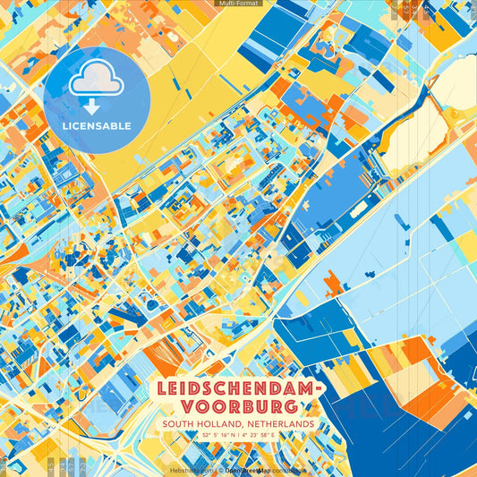 Leidschendam-Voorburg, South Holland, Netherlands blue and orange vector art map template