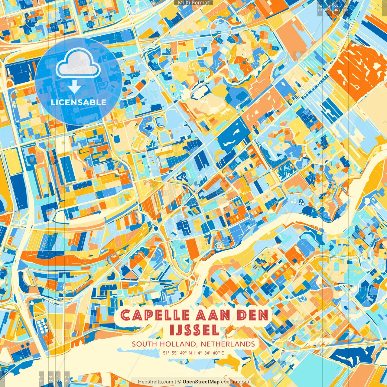 Capelle aan den IJssel, South Holland, Netherlands blue and orange vector art map template