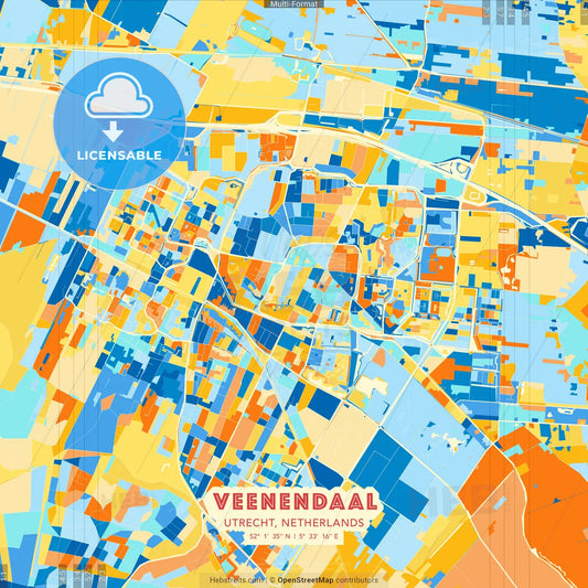 Veenendaal, Utrecht, Netherlands blue and orange vector art map template