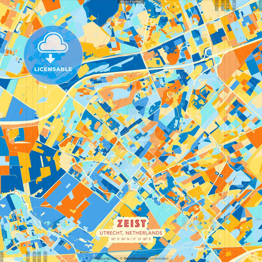 Zeist, Utrecht, Netherlands blue and orange vector art map template